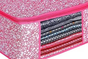 Annora International Saree Covers With Zip, Storage Organizer/Storage Box For Clothes With Transparent Window/Cloth Storage Box/Saree Covers For Storage/Cloth Organiser For Wardrobe (Pack Of 3,Pink)-thumb1