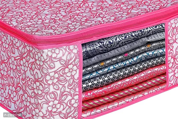 Annora International Saree Covers With Zip, Storage Organizer/Storage Box For Clothes With Transparent Window/Cloth Storage Box/Saree Covers For Storage/Cloth Organiser For Wardrobe (Pack Of 3,Pink)-thumb2