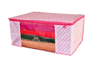 Pack of 1 Zig Zag Printed Saree Cover with Zipper Closure Garmnet Organizer Storage Box transparent window-thumb2