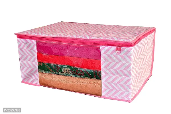 Pack of 1 Zig Zag Printed Saree Cover with Zipper Closure Garmnet Organizer Storage Box transparent window-thumb3