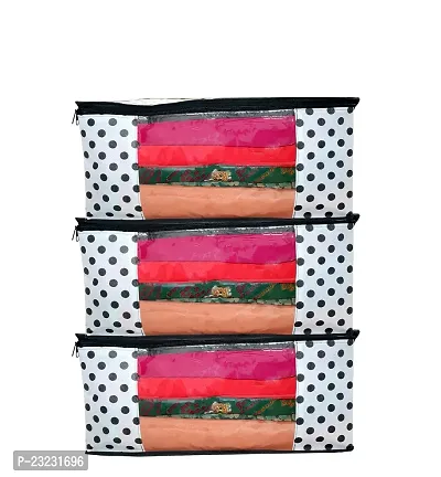 ANNORA INTERNATIONAL, Saree Cover/Storage Box with transparent window/Cloths Cover/Saree Cover for Storage/Garment Cover/Cloth Organiser Black Polka Dots(Pack of 3)-thumb0