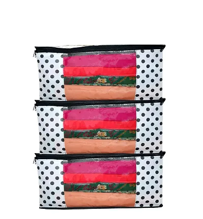 ANNORA INTERNATIONAL, Saree Cover/Storage Box with window/Cloths Cover/Saree Cover for Storage/Garment Cover/Cloth Organiser Polka Dots(Pack of 3)