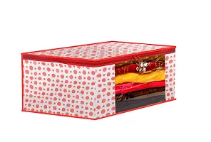 ANNORA INTERNATIONAL, Saree Cover/Storage Box with transparent window/Cloths Cover/Saree Cover for Storage/Garment Cover/Cloth Organiser Red Polka Dots(Pack of 3)-thumb1