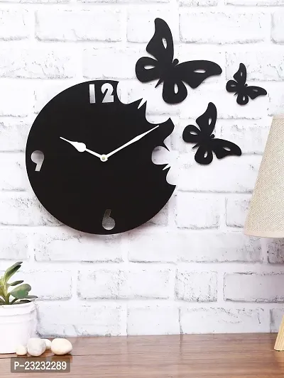 ANNORA INTERNATIONAL Wooden Wall Clock for Home, Analogue Wall Clock for Home Stylish Wall Clock for Home Decor, Designer Wall Clock Wooden (3 Butterfly)-thumb0
