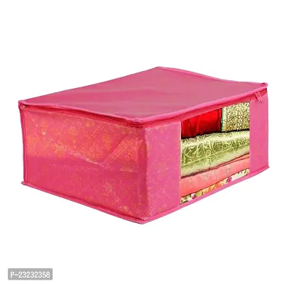 Annora International Saree Covers With Zip, Storage Organizer/Storage Box For Cloth With Transparent Window/Cloth Storage Box/Saree Covers For Storage/Cloth Organiser For Wardrobe (Pack Of 4,Pink)-thumb5