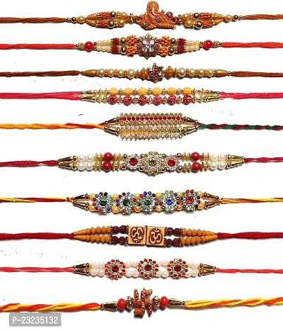 ANNORA INTERNATIONAL RAKSHABANDHAN RAKHI COMBO BEAUTIFUL MULTICOLORED RAKHI COMBO WITH ROLI AND CHAWAL PACK WITH GREETING CARD(PACK OF 10)-thumb0