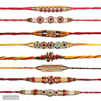 ANNORA INTERNATIONAL RAKSHABANDHAN RAKHI COMBO BEAUTIFUL MULTICOLORED RAKHI COMBO WITH ROLI AND CHAWAL PACK WITH GREETING CARD (PACK OF 8)