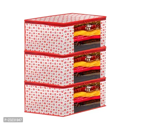 ANNORA INTERNATIONAL, Saree Cover/Storage Box with transparent window/Cloths Cover/Saree Cover for Storage/Garment Cover/Cloth Organiser Red Polka Dots(Pack of 3)