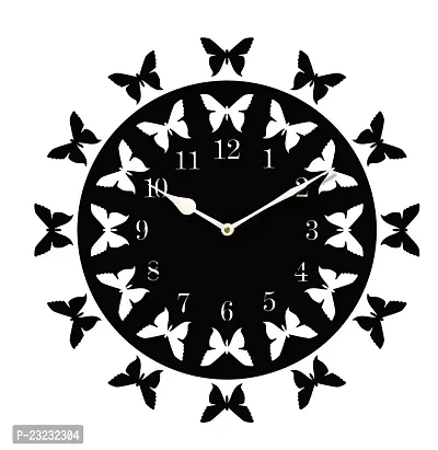 ANNORA INTERNATIONAL Wooden Wall Clock for Home, Analogue Wall Clock for Home Stylish Wall Clock for Home Decor, Designer Wall Clock Wooden (12 Buterfly)-thumb2