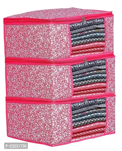 Annora International Saree Covers With Zip, Storage Organizer/Storage Box For Clothes With Transparent Window/Cloth Storage Box/Saree Covers For Storage/Cloth Organiser For Wardrobe (Pack Of 3,Pink)