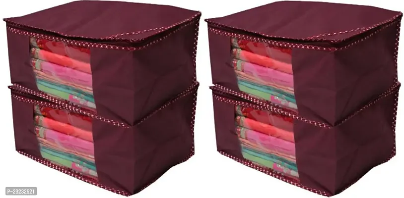 ANNORA INTERNATIONAL, Clothing Protector/Saree Cover/Cloths Cover/Saree Cover for Storage/Cloth Organiser Maroon Solid Cover(Pack of 4)-thumb0