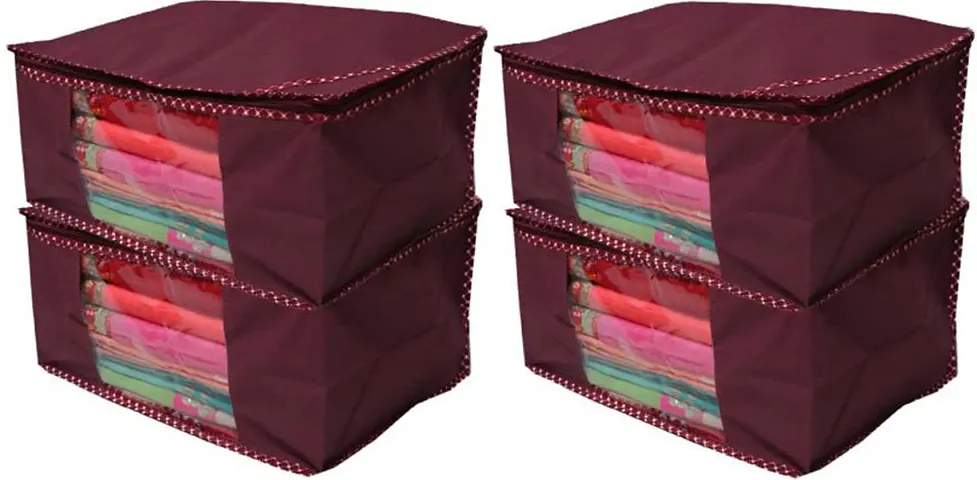 Designer Non-Woven Self Pattern Saree Organizer Covers (Pack Of 4)