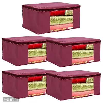 ANNORA INTERNATIONAL Non Woven Fabric Saree Cover/ Clothes Organiser For Wardrobe Set with Transparent Window And Zip For Lehenga, Suit, Dress, Accessories, Extra Large (Pack Of 5 ,Maroon)