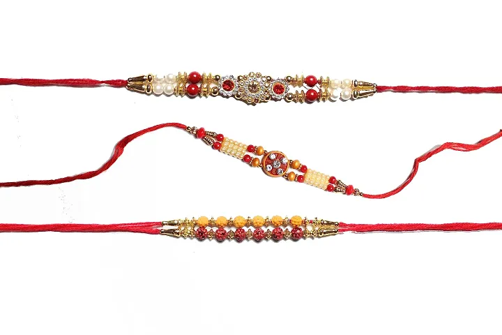 ANNORA INTERNATIONAL Beautiful Designer Rakhi witlh Roli and Chawal and and Greeting Card/Bro Sis Rakshabandhan Rakhi Combo With Roli and Chawal and Greeting Card(Pack of 3)