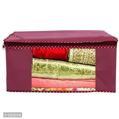 Saree Cover Set of 8 with Transparent Windo and Zipper Closure Storage Box Warderobe Organizer-thumb2