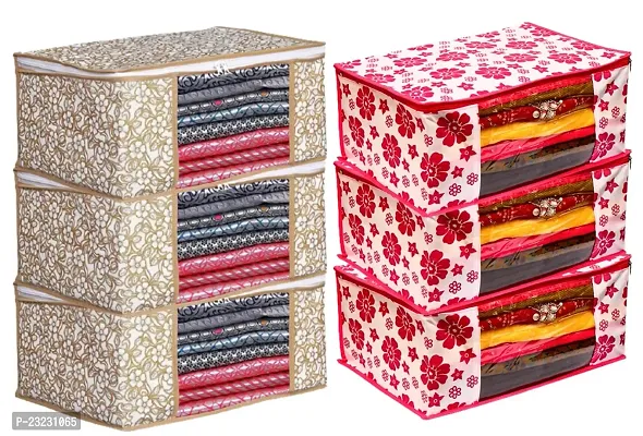 Annora International Saree Covers With Zip, Storage Organizer/ Storage Box For Clothes With Transparent Window/ Cloth Storage Box/Saree Covers For Storage/Cloth Organiser For Wardrobe (Multicolor)PK6