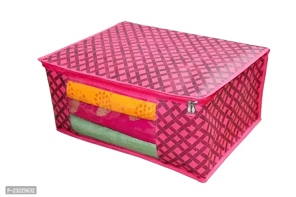 ANNORA INTERNATIONAL Non Woven Fabric Saree Cover/Clothes Organizer |Transparent Window |Zipper Closure With Foldable Material|Size 43 x 35 x 22, Pack of 4 ( Pink)-thumb2