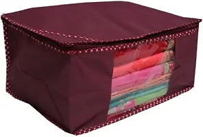 Annora International Set Of 12 Foldable Saree Covers / Clothes Storage Bag / Wardrobe Organizer With Transparent Window And Zip For Lehenga, Suit, Dress  Accessories(Pack Of 12) Maroon-thumb2