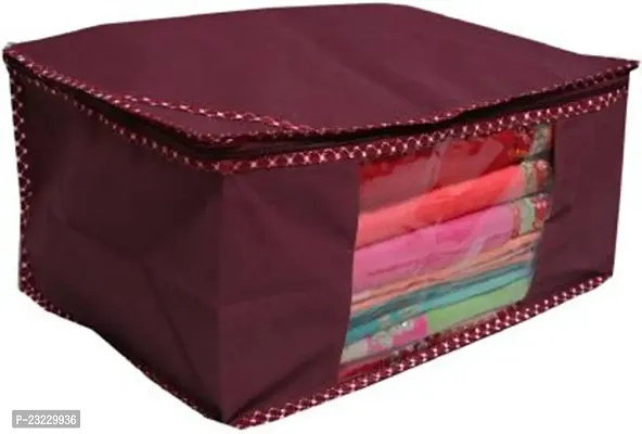 Annora International Set Of 12 Foldable Saree Covers / Clothes Storage Bag / Wardrobe Organizer With Transparent Window And Zip For Lehenga, Suit, Dress  Accessories(Pack Of 12) Maroon-thumb3