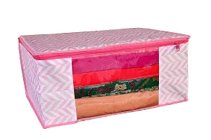 Pack of 1 Zig Zag Printed Saree Cover with Zipper Closure Garmnet Organizer Storage Box transparent window-thumb3