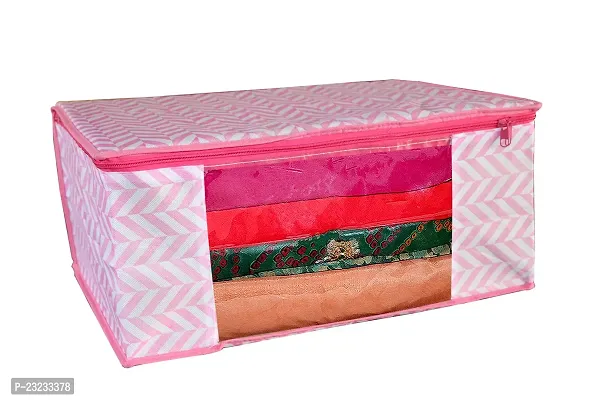 Pack of 1 Zig Zag Printed Saree Cover with Zipper Closure Garmnet Organizer Storage Box transparent window-thumb4