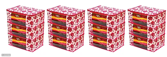 Annora International Set Of 12 Foldable Saree Covers / Clothes Storage Bag / Wardrobe Organizer With Transparent Window And Zip For Lehenga, Suit, Dress  Accessories (Pack Of 12) Pink