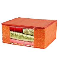 Annora International Saree Covers With Zip, Storage Organizer/Storage Box For Clothes With Transparent Window/Cloth Storage Box/Saree Covers For Storage/Cloth Organiser For Wardrobe (Pack Of 4,Orange)-thumb3