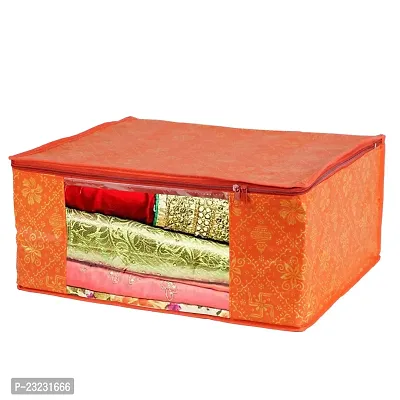 Annora International Saree Covers With Zip, Storage Organizer/Storage Box For Clothes With Transparent Window/Cloth Storage Box/Saree Covers For Storage/Cloth Organiser For Wardrobe (Pack Of 4,Orange)-thumb4