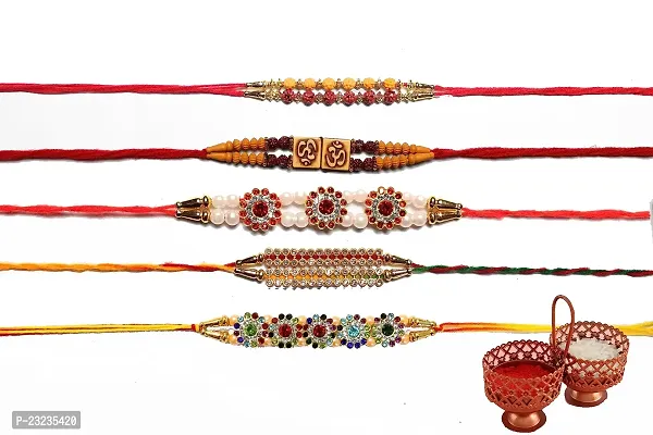 ANNORA INTERNATIONAL RAKSHABANDHAN RAKHI COMBO BEAUTIFUL MULTICOLORED RAKHI COMBO WITH ROLI AND CHAWAL PACK AND GREETING CARD(PACK OF 5)-thumb0