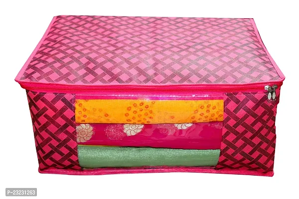 Annora International Set Of 12 Non Woven Foldable Saree Covers / Clothes Storage Bag / Wardrobe Organizer With Transparent Window And Zip For Lehenga, Suit, Dress  Accessories (Pack Of 12)-thumb3