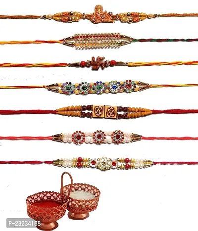 ANNORA INTERNATIONAL Bhai Baha Rakhi Designer Rakhi set//New Rakhi for Brothers With Roli Chawal and Greeting Card for Brothers(Pack of 7)-thumb0