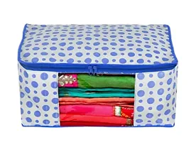 ANNORA INTERNATIONAL Non Woven Fabric Polka Dot Saree Cover/Clothes Organizer |Transparent Window |Zipper Closure With Foldable Material | Pack of 4 (Blue)-thumb1