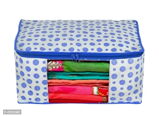 ANNORA INTERNATIONAL Non Woven Fabric Polka Dot Saree Cover/Clothes Organizer |Transparent Window |Zipper Closure With Foldable Material | Pack of 4 (Blue)-thumb2