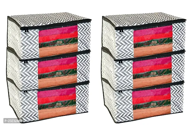 ANNORA INTERNATIONAL, Garment Cover/Clothing Protector/Cloths Cover/Saree Cover for Storage/Cloth Organiser Black Zig Zag Print Cover(Pack of 6)-thumb0