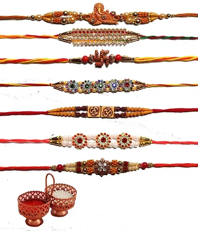 ANNORA INTERNATIONAL RAKSHABANDHAN RAKHI COMBO BEAUTIFUL RAKHI COMBO WITH ROLI AND CHAWAL PACK AND GREETING CARD(PACK OF 7)