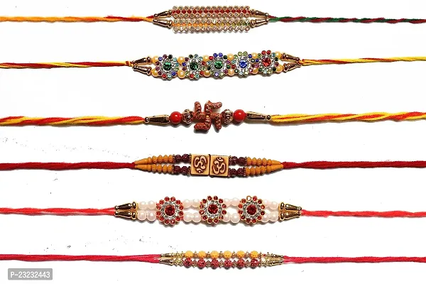 ANNORA INTERNATIONAL RAKSHABANDHAN RAKHI COMBO BEAUTIFUL MULTICOLORED RAKHI COMBO WITH ROLI AND CHAWAL PACK AND GREETING CARD(PACK OF 6)-thumb0