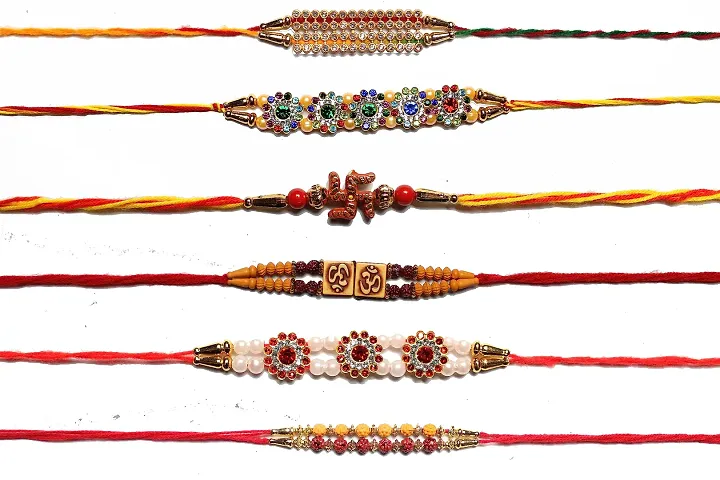 ANNORA INTERNATIONAL RAKSHABANDHAN RAKHI COMBO BEAUTIFUL RAKHI COMBO WITH ROLI AND CHAWAL PACK AND GREETING CARD(PACK OF 6)