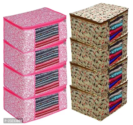 ANNORA INTERNATIONAL, Cloth Cover with Zipper Clouser/Wardrobe Organizer Clothes cover/Combo of 8 pcs/Garment Cover/Storage Bag(Pink Patti Cover and Black Patti Cover)