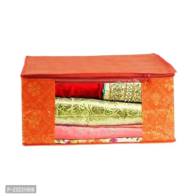 Annora International Saree Covers With Zip, Storage Organizer/Storage Box For Clothes With Transparent Window/Cloth Storage Box/Saree Covers For Storage/Cloth Organiser For Wardrobe (Pack Of 4,Orange)-thumb3