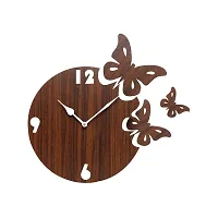 ANNORA INTERNATIONAL Wooden Wall Clock for Home, Analogue Wall Clock for Home Stylish Wall Clock for Home Decor, Designer Wall Clock Wooden (3 Butterfly BRN)-thumb2