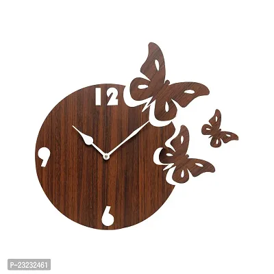 ANNORA INTERNATIONAL Wooden Wall Clock for Home, Analogue Wall Clock for Home Stylish Wall Clock for Home Decor, Designer Wall Clock Wooden (3 Butterfly BRN)-thumb3