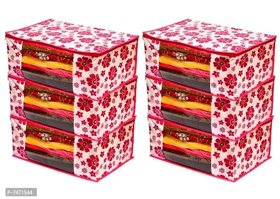 Saree cover 6 Piece Non Woven Fabric Saree Cover Set with Transparent Window, Extra Large wardrobe organizer Set of 6 /Cloth Cover/ Storage box/ cloth pouch-thumb0