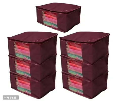 Saree cover 7 Piece Non Woven Fabric Saree Cover Set with Transparent Window, Extra Large wardrobe organizer Set of 7 /Cloth Cover/ Storage box/ cloth pouch-thumb0