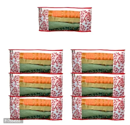 Saree cover 7 Piece Non Woven Fabric Saree Cover Set with Transparent Window, Extra Large wardrobe organizer Set of 7 /Cloth Cover/ Storage box/ cloth pouch-thumb0