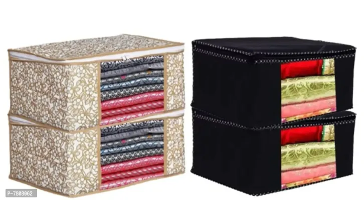 Saree cover 4 Piece Non Woven Fabric Saree Cover Set with Transparent Window, Extra Large wardrobe organizer Set of 4 Cloth Cover/ Storage box/ cloth pouch