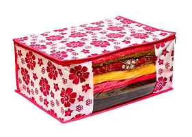 Saree cover 4 Piece Non Woven Fabric Saree Cover Set with Transparent Window, Extra Large wardrobe organizer Set of 4 Cloth Cover/ Storage box/ cloth pouch-thumb3