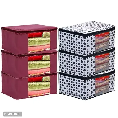 Saree cover 6 Piece Non Woven Fabric Saree Cover Set with Transparent Window, Extra Large wardrobe organizer Set of 6 Cloth Cover/ Storage box/ cloth pouch-thumb0
