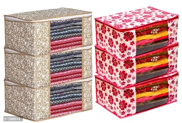 Saree cover 6 Piece Non Woven Fabric Saree Cover Set with Transparent Window, Extra Large wardrobe organizer Set of 6 Cloth Cover/ Storage box/ cloth pouch