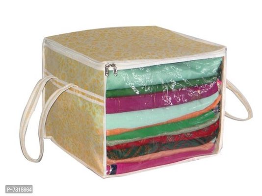 Saree cover Box Piece Non Woven Fabric Saree Cover Set with Transparent Window, Extra Large wardrobe organizer Cloth Cover/ Storage box/ cloth pouch-thumb0