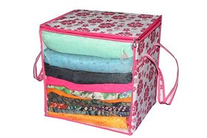 Saree cover box 6 Piece Non Woven Fabric Saree Cover Set with Transparent Window, Extra Large wardrobe organizer Set of 6 Cloth Cover/ Storage box/ cloth pouch-thumb1